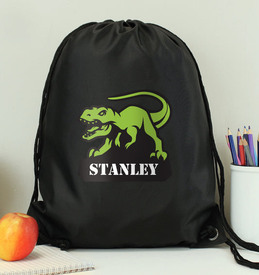 Personalised Dinosaur Black Kit Bag