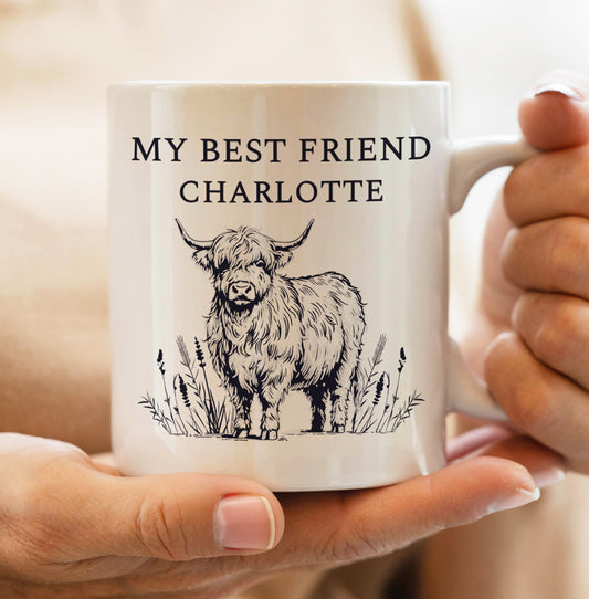 Personalised Black Highland Cow Mug