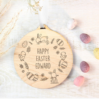 Personalised Happy Easter Wooden Decoration