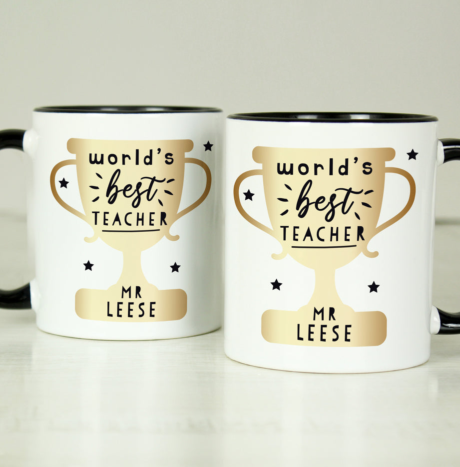 Personalised World's Best Teacher Trophy Black Handled Mug