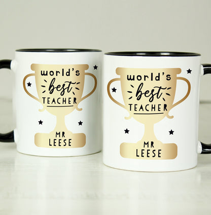 Personalised World's Best Teacher Trophy Black Handled Mug