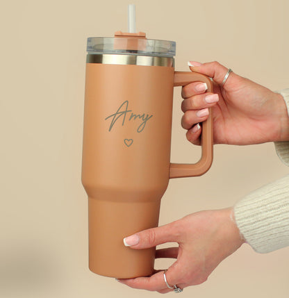Personalised Heart 40oz Brown Travel Cup