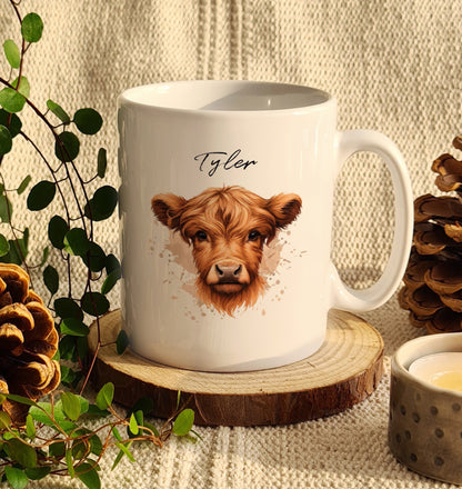 Personalised Highland Cow Mug - Boy
