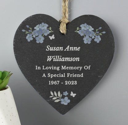Personalised Memorial Forget Me Not Slate Heart