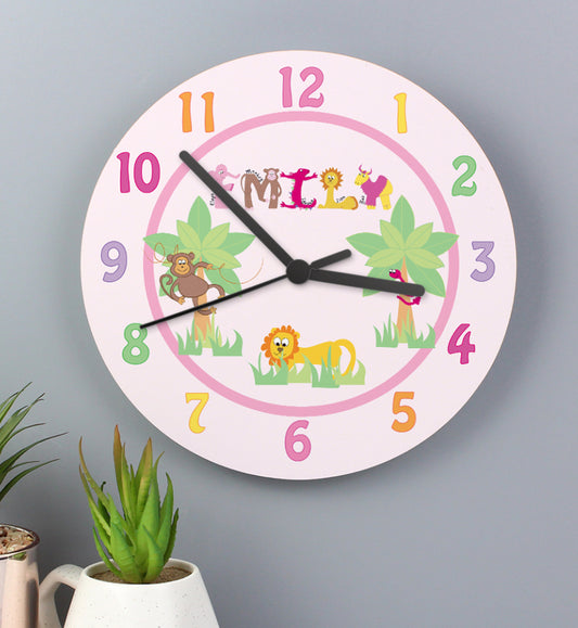 Personalised Pink Animal Alphabet Clock