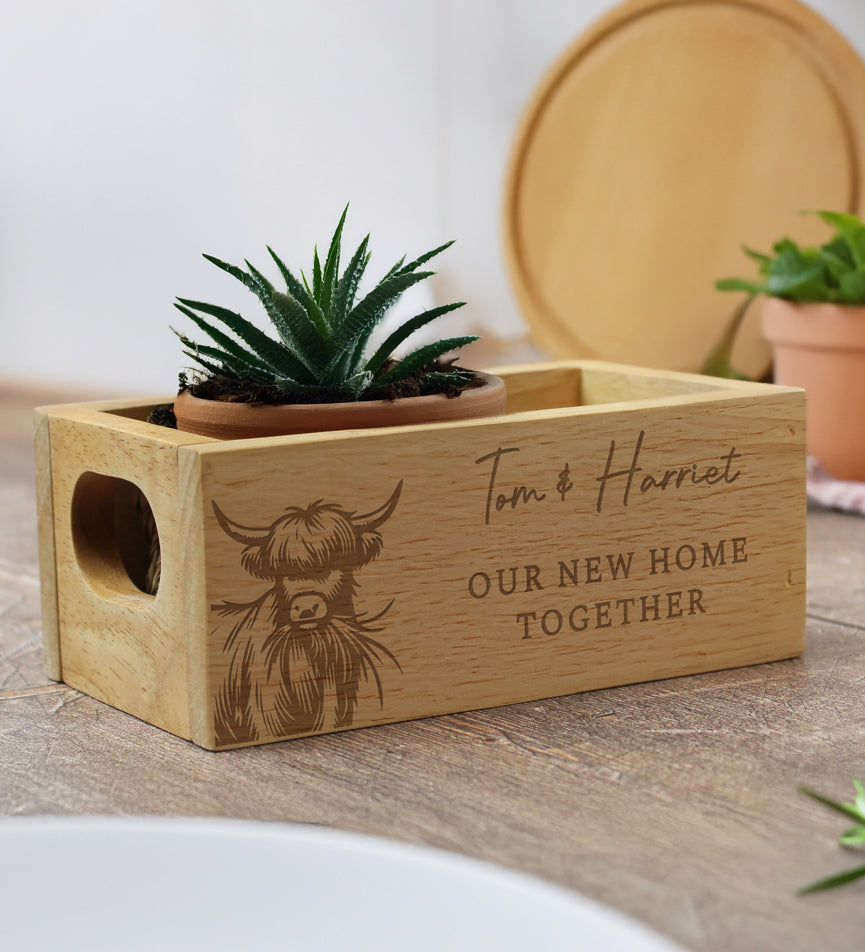 Personalised Highland Cow Mini Wooden Storage Crate