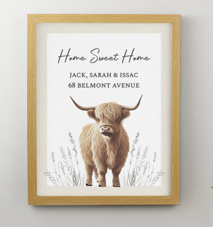 Personalised Highland Cow Oak Poster Frame