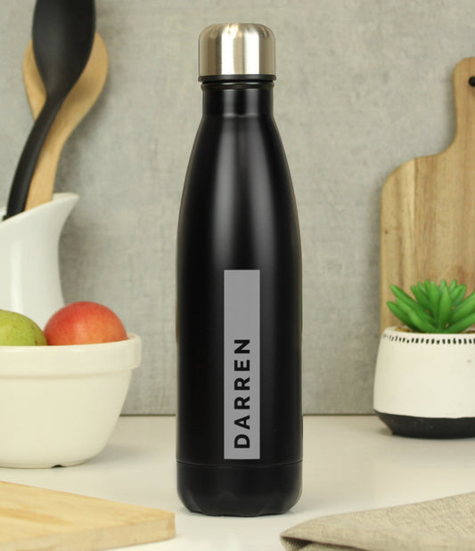 Personalised Rectangle Black Metal Insulated Drinks Bottle