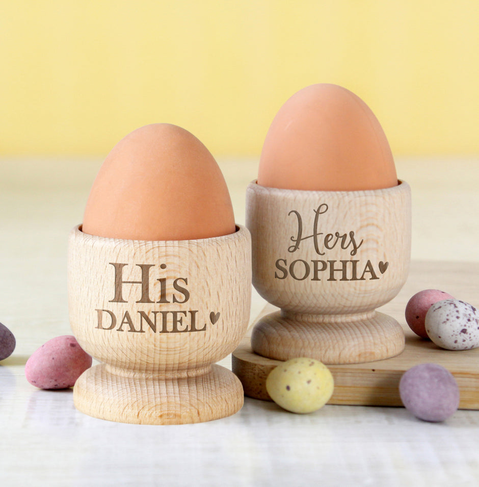 Personalised Couples Wooden Egg Cup Set