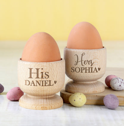 Personalised Couples Wooden Egg Cup Set