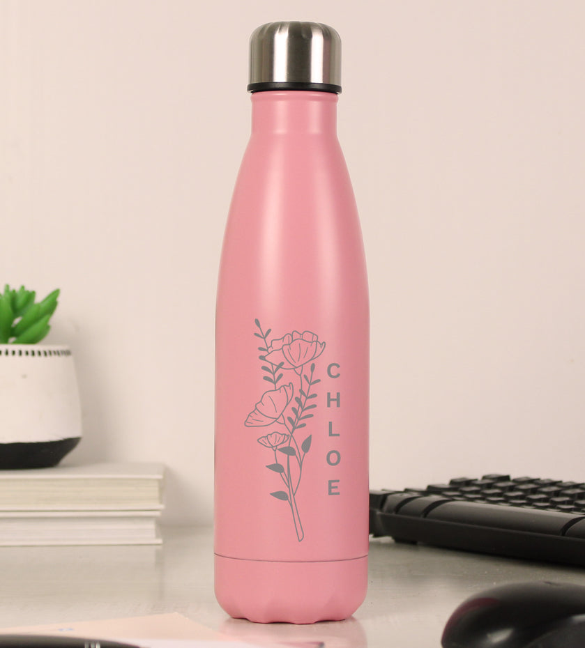 Personalised Floral Pink Metal Insulated Drinks Bottle