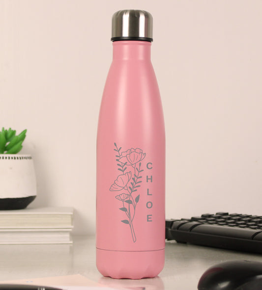 Personalised Floral Pink Metal Insulated Drinks Bottle