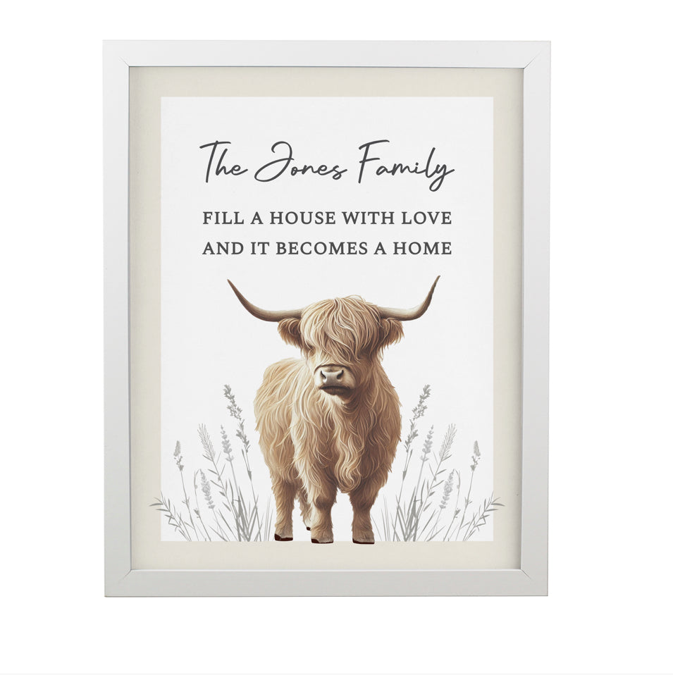 Personalised Highland Cow White Poster Frame