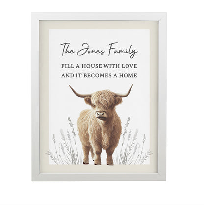 Personalised Highland Cow White Poster Frame