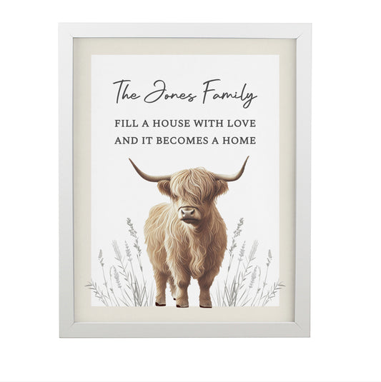 Personalised Highland Cow White Poster Frame