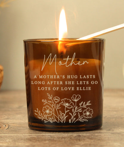 Personalised Wild Flowers Amber Glass Candle