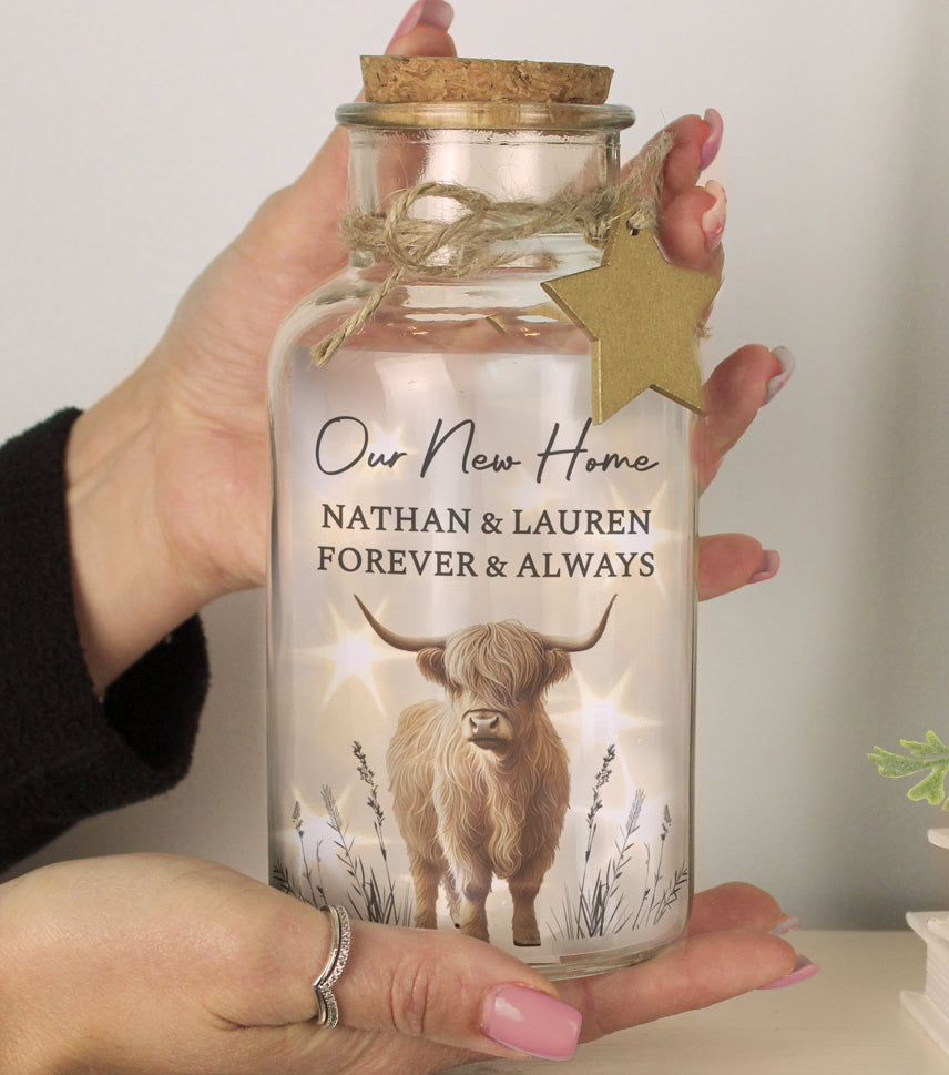 Personalised Highland Cow LED Light Up Jar