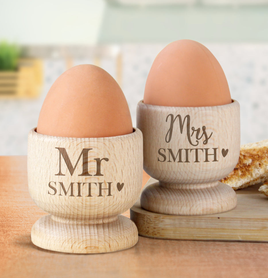 Personalised Couples Wooden Egg Cup Set