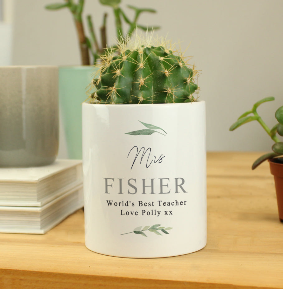 Personalised Free Text Botanical Ceramic Storage Pot
