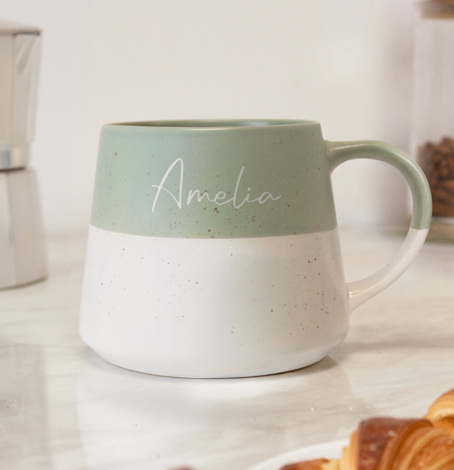 Personalised Name Green Speckled Ceramic Mug