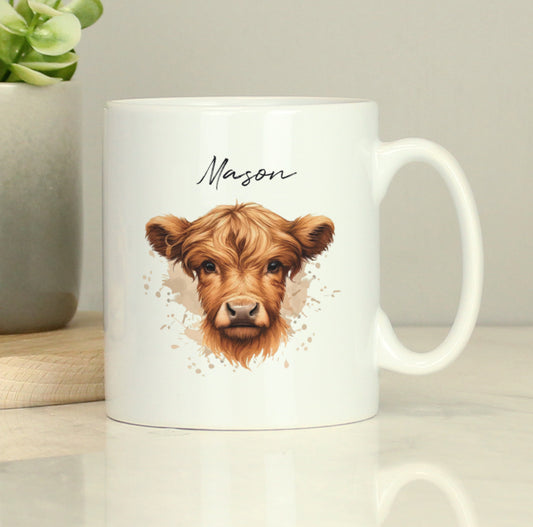 Personalised Highland Cow Mug - Boy