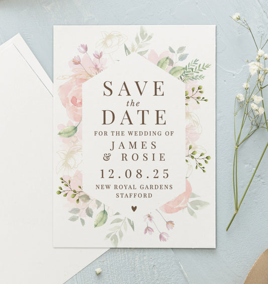 Personalised Soft Floral Set of 36 Wedding Save the Dates