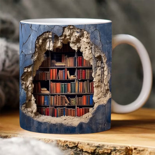 Blue 3D Book Shelf Mug
