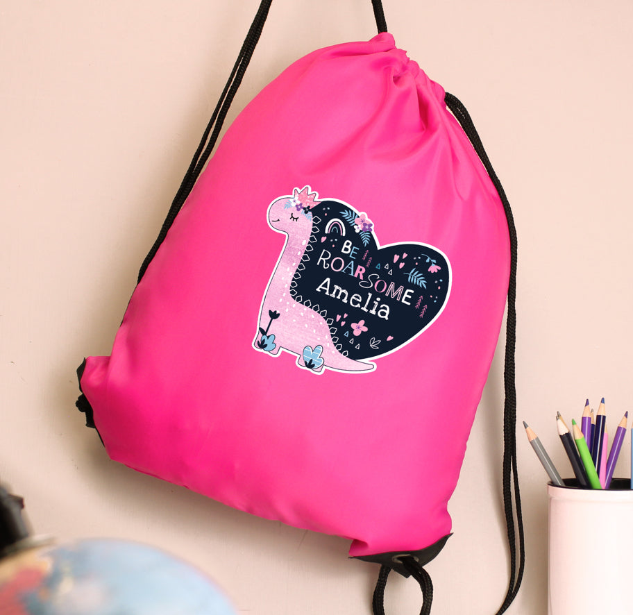 Personalised Dinosaur Pink Kit Bag