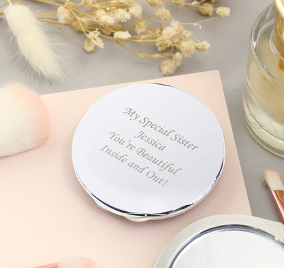 Personalised Silver Round Compact Mirror