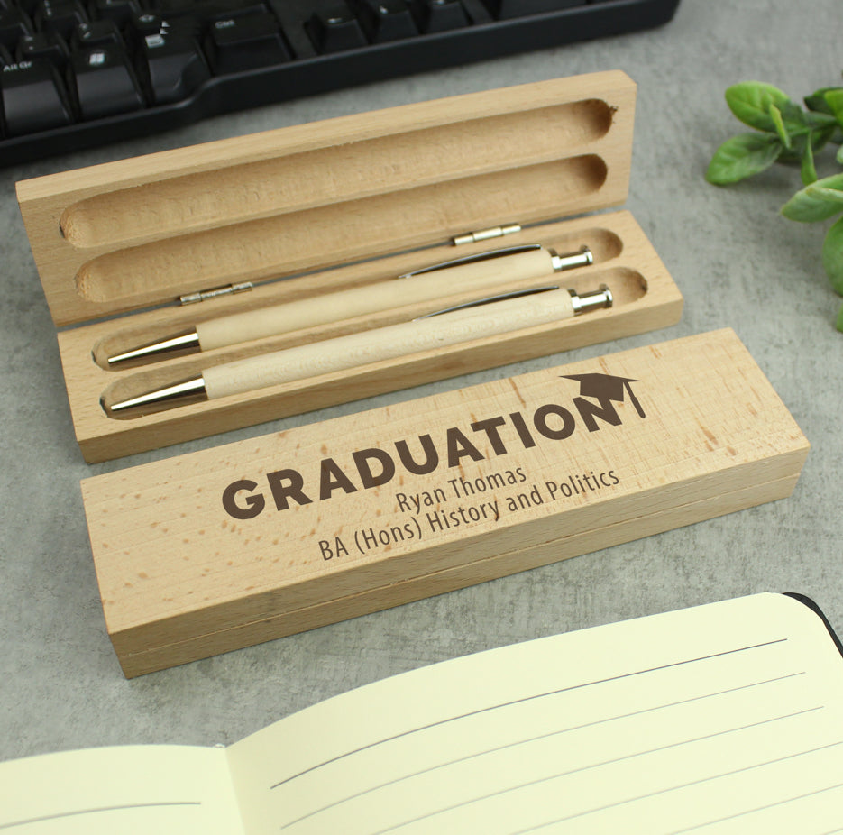 Personalised Graduation Wooden Pen and Pencil Set