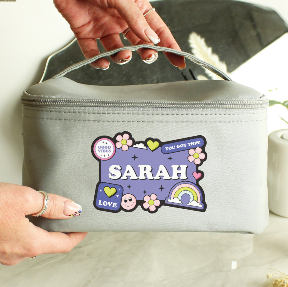 Personalised Good Vibes Grey Toiletry Bag