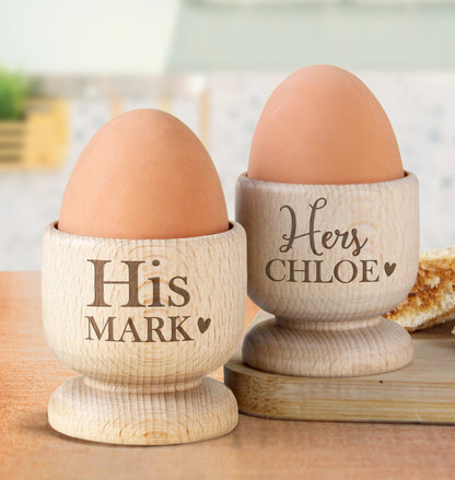 Personalised Couples Wooden Egg Cup Set
