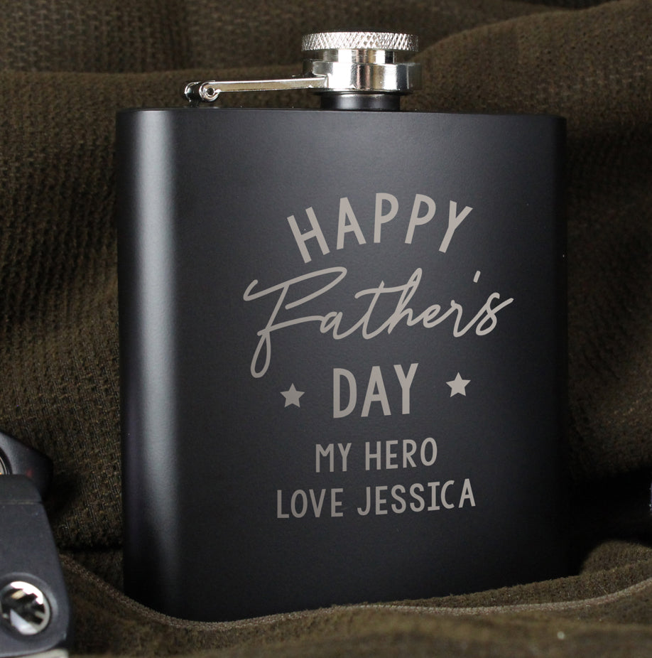 Personalised Father's Day Black Hip Flask