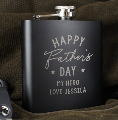 Personalised Father's Day Black Hip Flask
