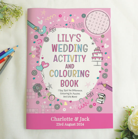 Personalised Pink A4 Wedding Activity & Colouring Book