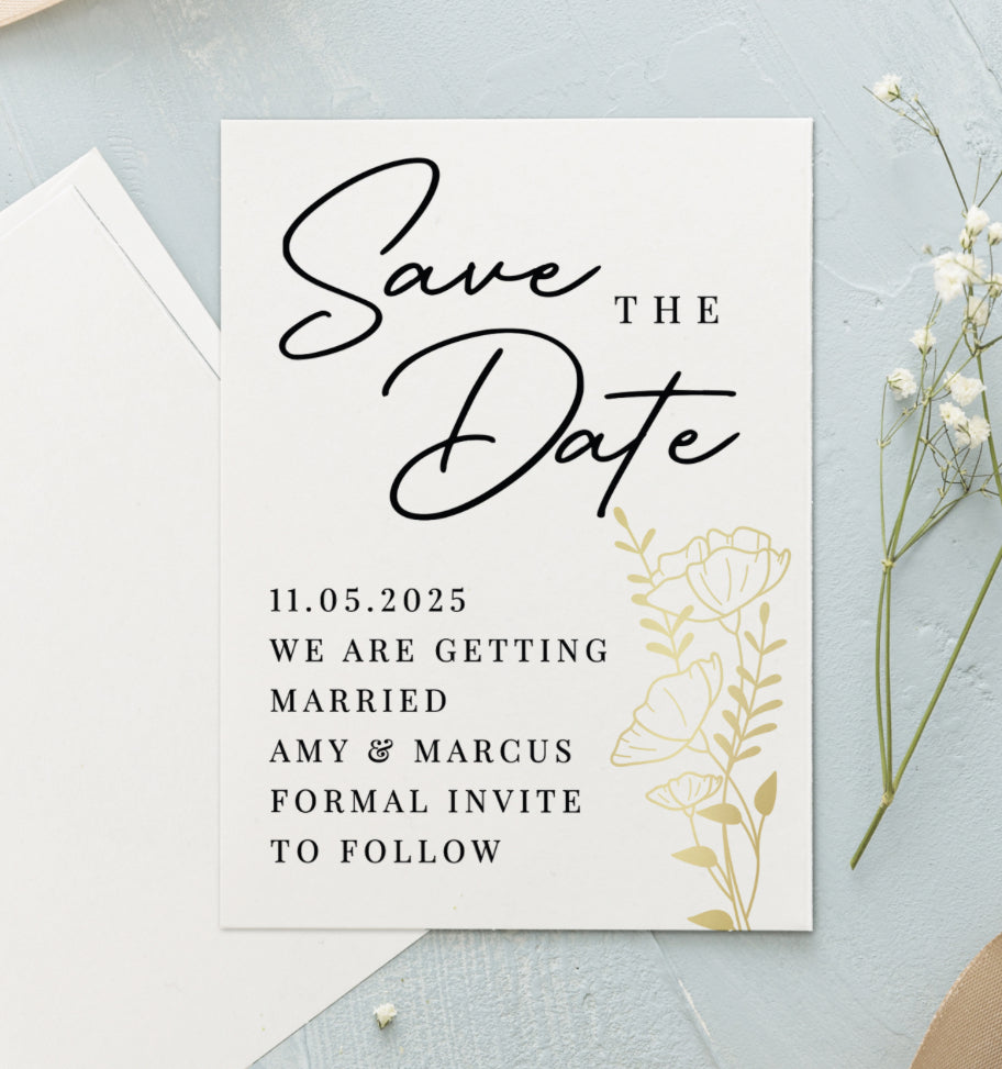 Personalised Gold Floral Set of 36 Wedding Save the Dates