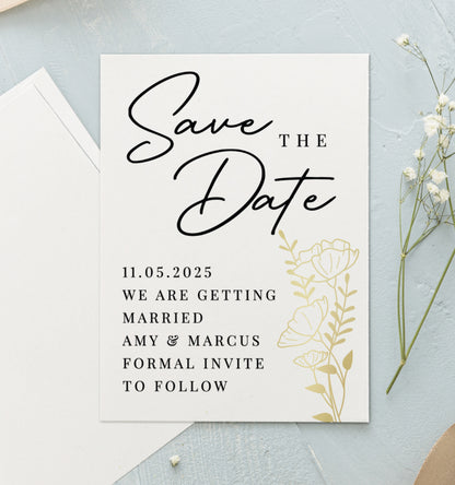 Personalised Gold Floral Set of 36 Wedding Save the Dates