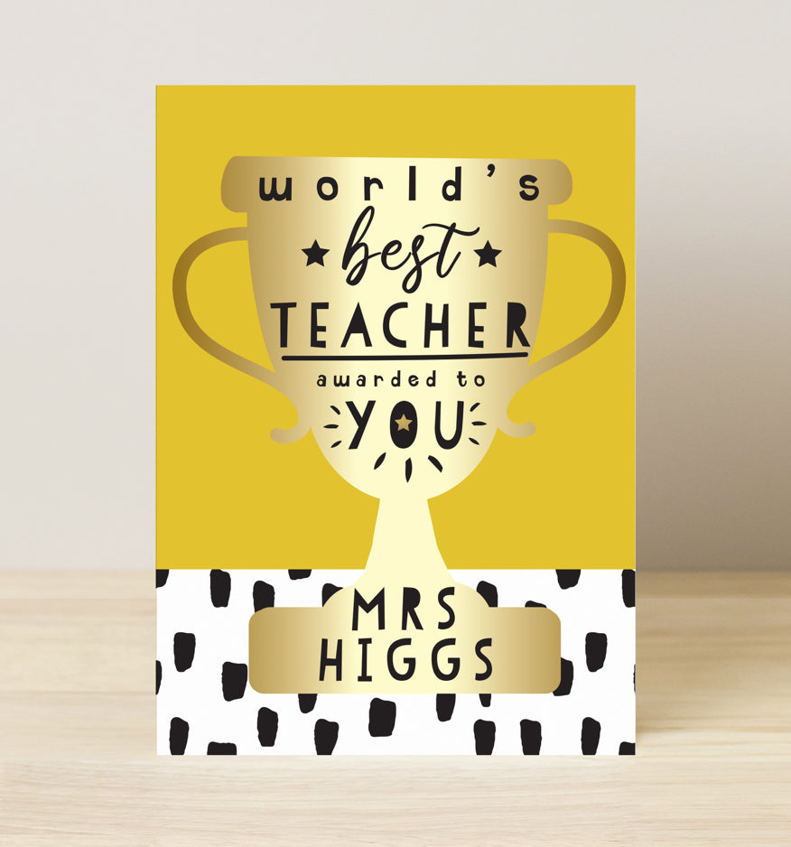 Personalised World's Best Teacher Trophy Greeting Card