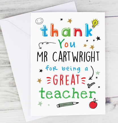 Personalised Thank You Teacher Card