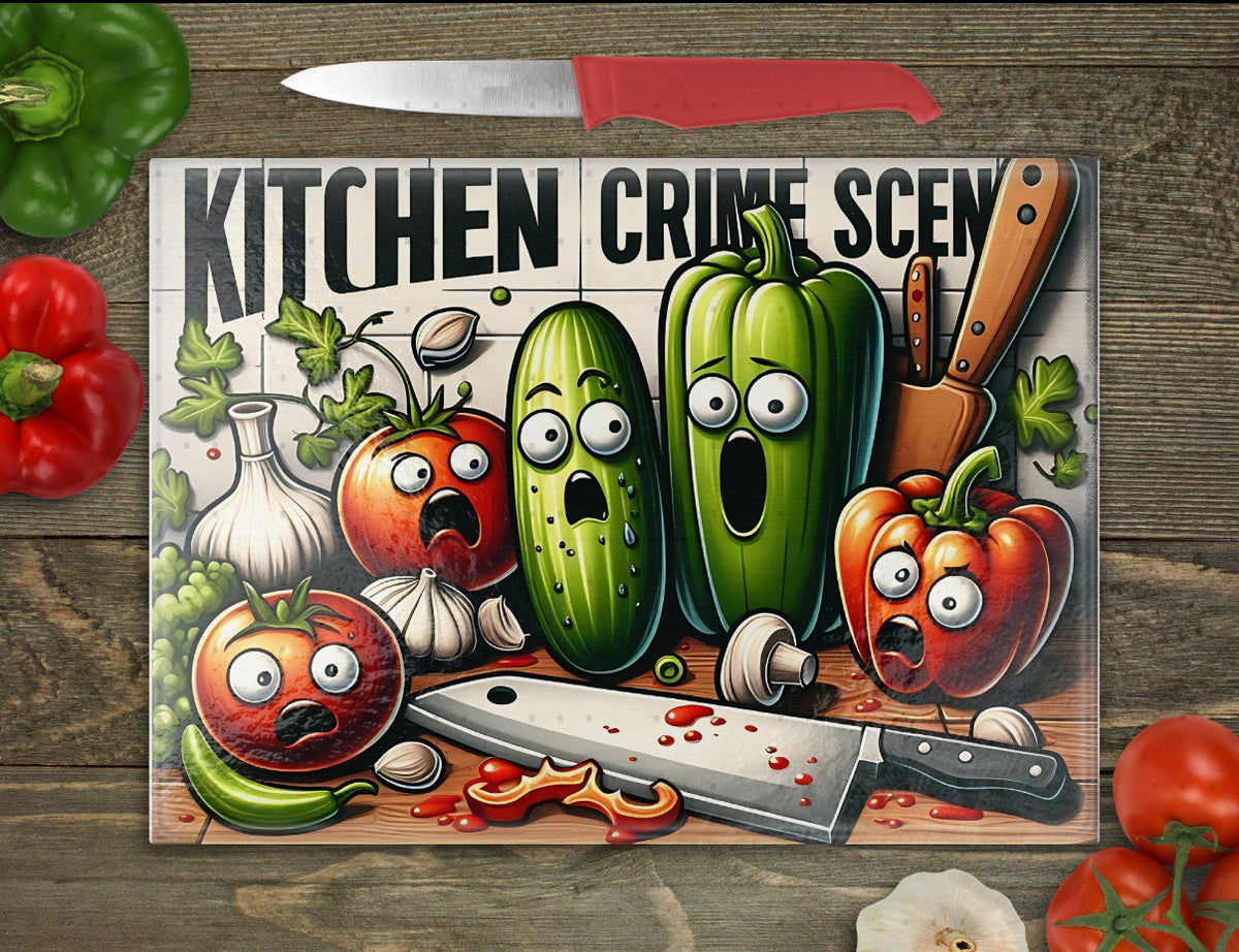 Kitchen Crime Scene Glass Chopping Board