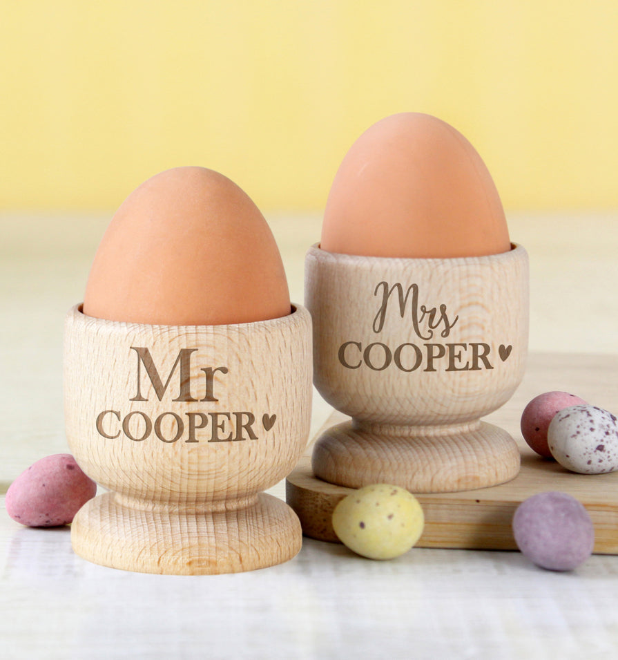 Personalised Couples Wooden Egg Cup Set