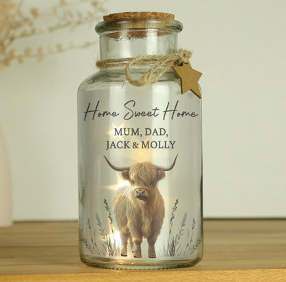 Personalised Highland Cow LED Light Up Jar