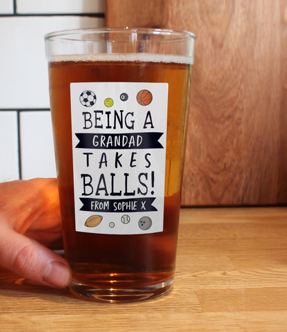 Personalised It Takes Balls Printed Beer Glass