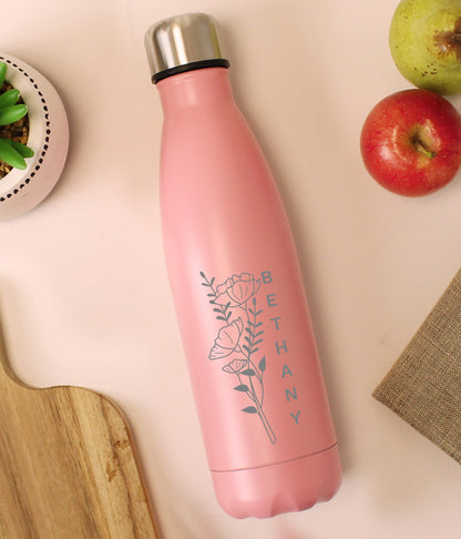 Personalised Floral Pink Metal Insulated Drinks Bottle