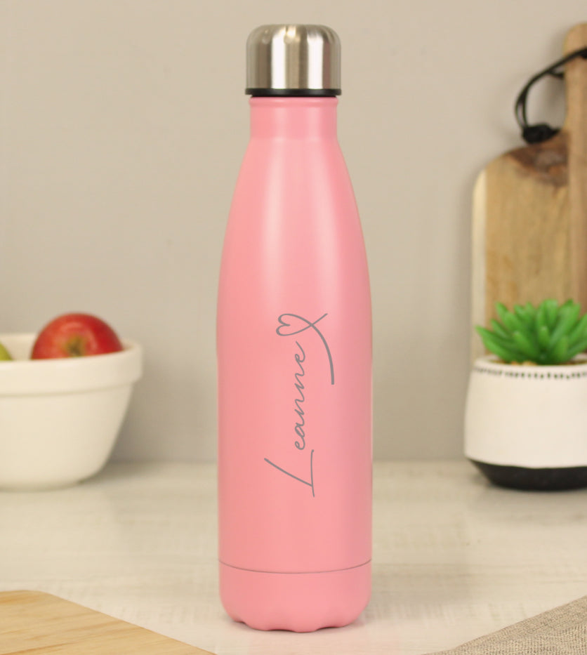 Personalised Heart Pink Metal Insulated Drinks Bottle