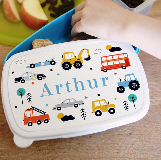 Personalised Vehicles Name Only Blue Lunch Box