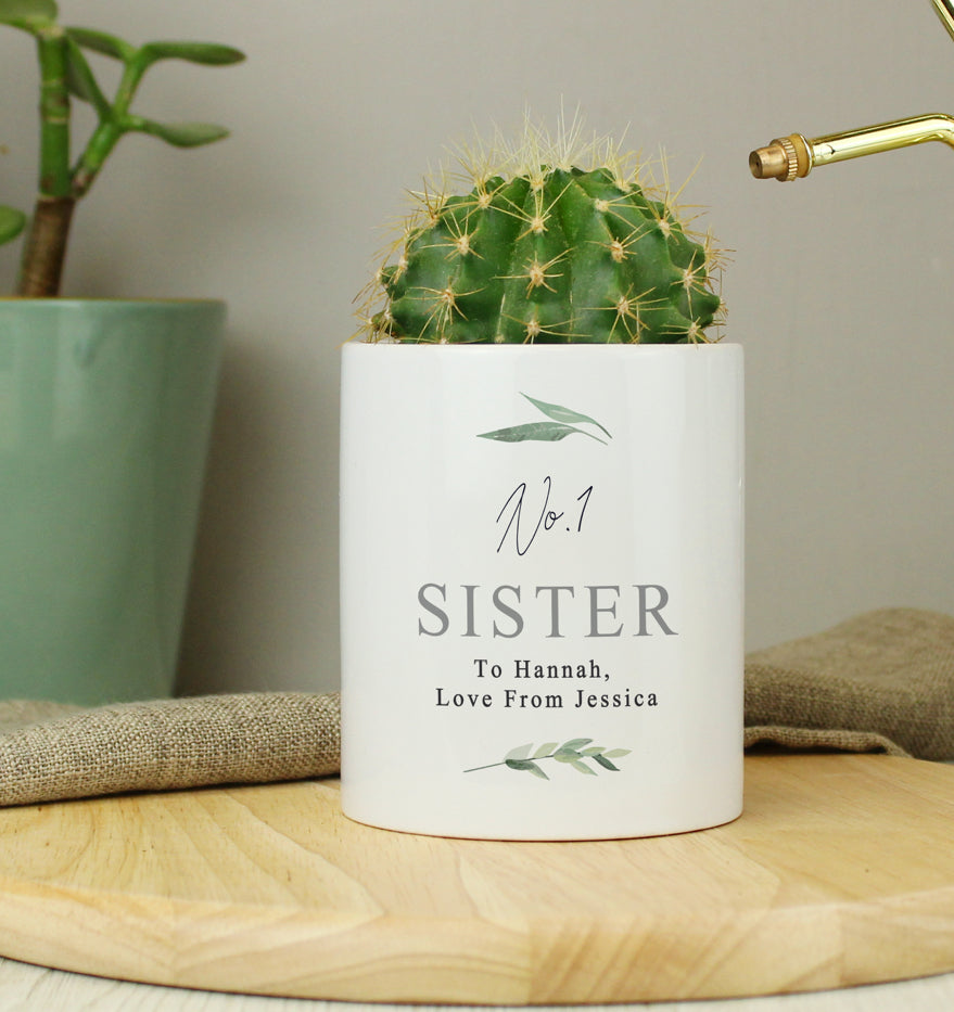 Personalised Free Text Botanical Ceramic Storage Pot