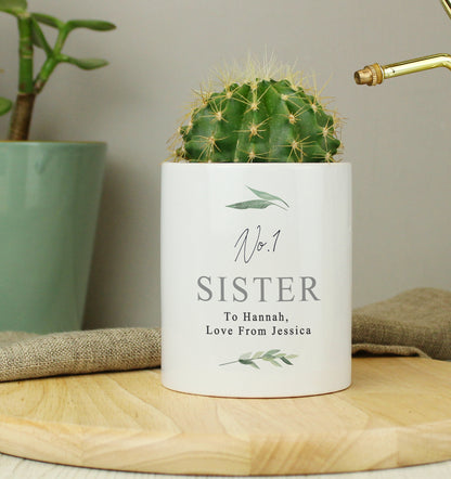 Personalised Free Text Botanical Ceramic Storage Pot