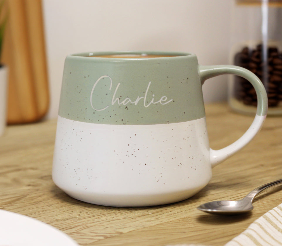Personalised Name Green Speckled Ceramic Mug