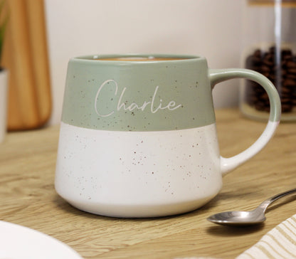 Personalised Name Green Speckled Ceramic Mug